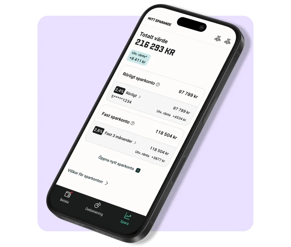 Qliro-appen öppen i iPhone, sparande öppet